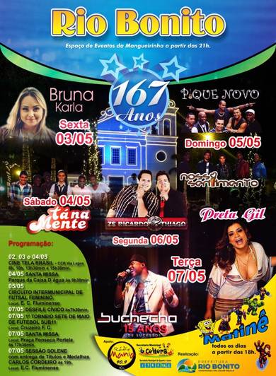 Atrações da festa de 167 anos de Rio Bonito - RJ